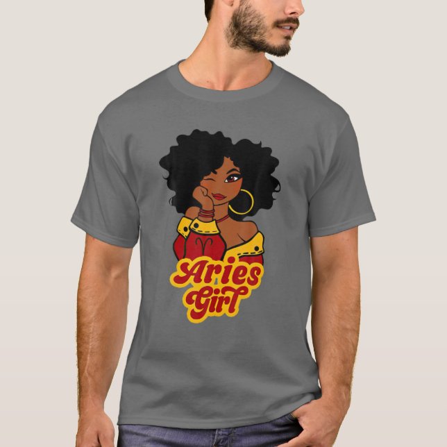Camiseta Aries Chica Afro Chica Zodiac Rótulos Regalo de cu (Anverso)