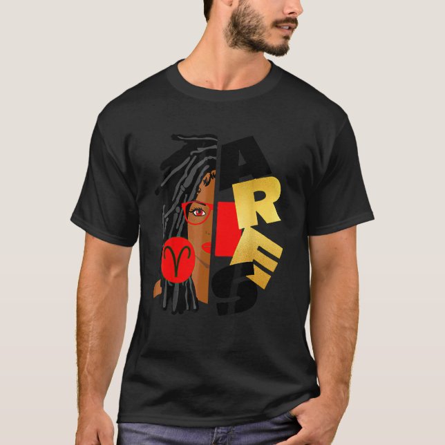 Camiseta Aries Chica Afro Locs Chica Rótulos Zodiac Cumplea (Anverso)