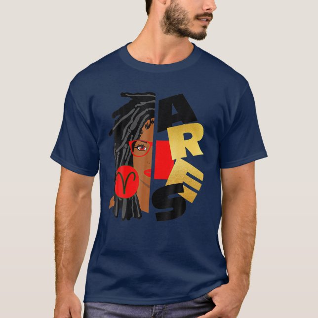Camiseta Aries Chica Afro Locs Chica Zodiac Rótulos Cumplea (Anverso)