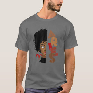 Camiseta Aries Chica Afro Locs Chica Zodiac Rótulos Cumplea
