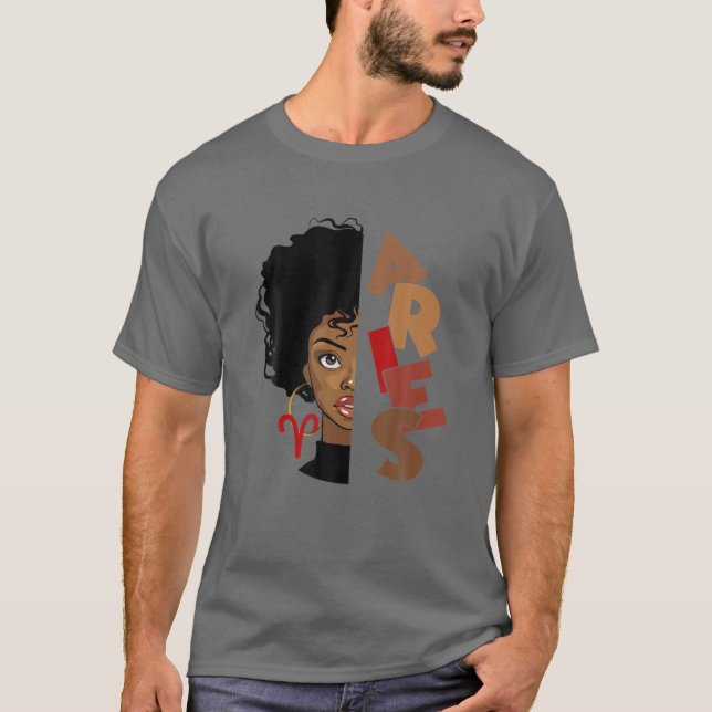 Camiseta Aries Chica Afro Locs Chica Zodiac Rótulos Cumplea (Anverso)