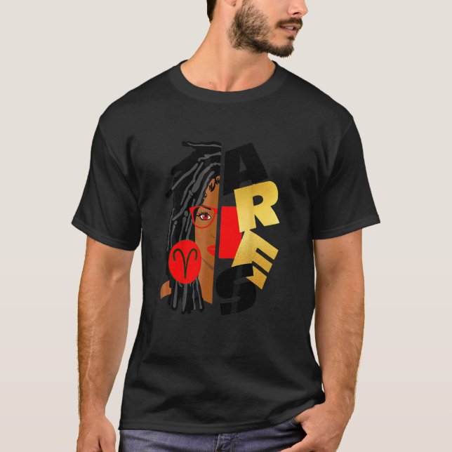 Camiseta Aries Chica Afro Locs Chica Zodiac Rótulos Cumplea (Anverso)