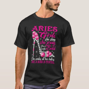 Camiseta Aries Chica como un jefe en zapatos de diamantes d