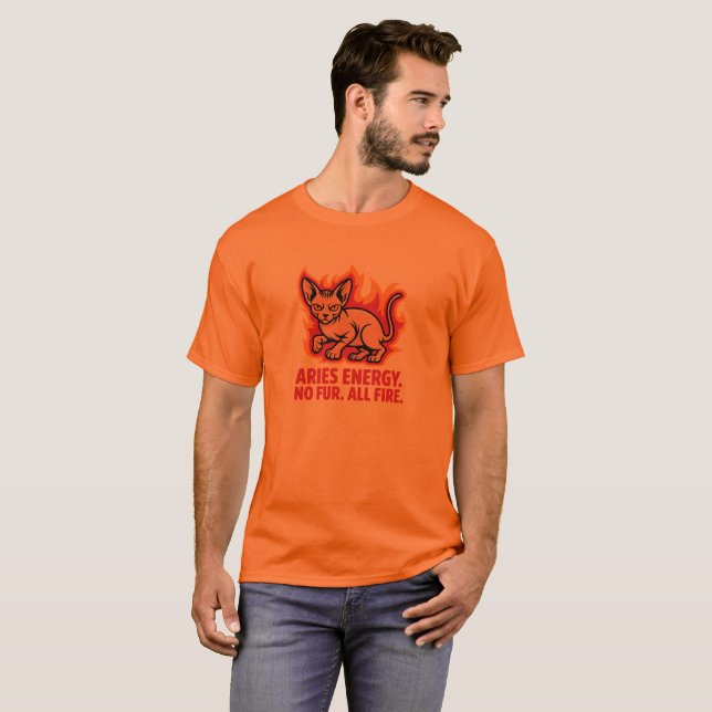 Camiseta Aries Energy Sphynx Cat Fire Illustration (Anverso completo)