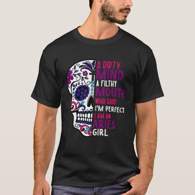 Camiseta Aries GIrl Dia De Los Muertos Mexican Sugar Skull  (Anverso)