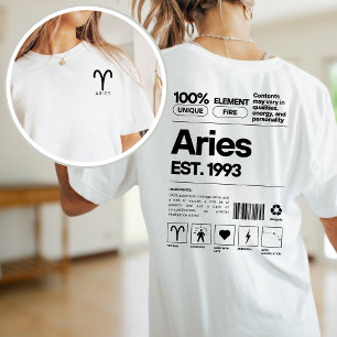 Camiseta Aries Personalizado Zodiac Astrología Cumpleaños A