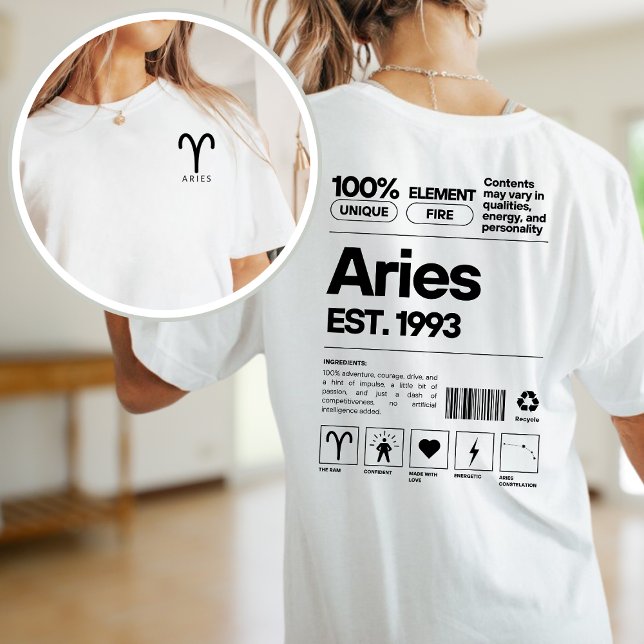Camiseta Aries Personalizado Zodiac Astrología Cumpleaños A (Subido por el creador)