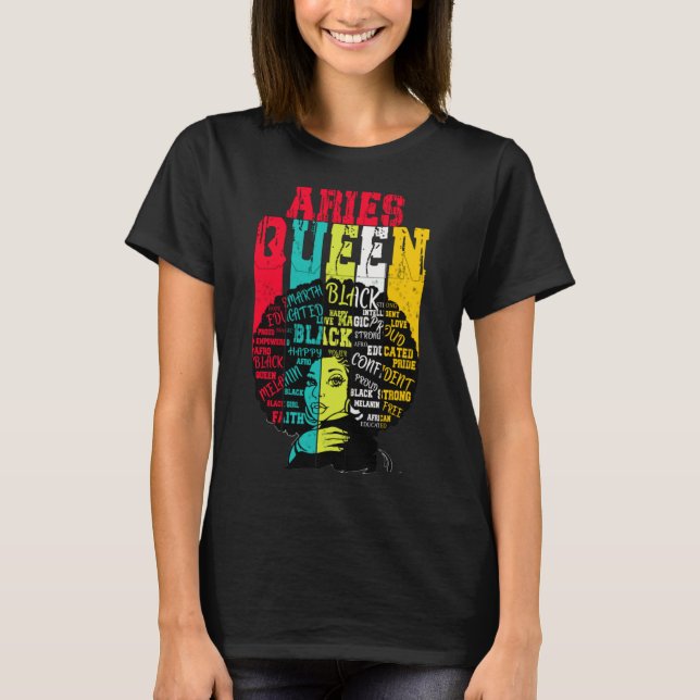 Camiseta Aries Queen Aries Orgullo Mujer Negra Afro Horosco (Anverso)