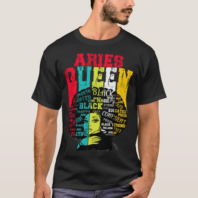 Camiseta Aries Queen Aries Pride  Black Woman Afro Horoscop (Anverso)