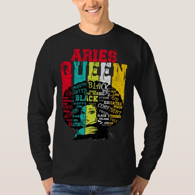 Camiseta Aries Queen Aries Pride  Black Woman Afro Horoscop (Anverso)
