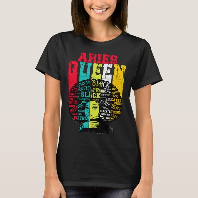 Camiseta Aries Queen Aries Pride  Black Woman Afro Horoscop (Anverso)