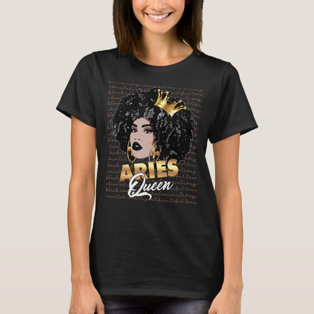 Camiseta Aries Queen Birthday Zodiac Rótulo Melanin Black W (Anverso)