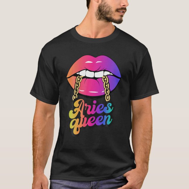 Camiseta Aries Queen Zodiac Lips Chica de cumpleaños (Anverso)