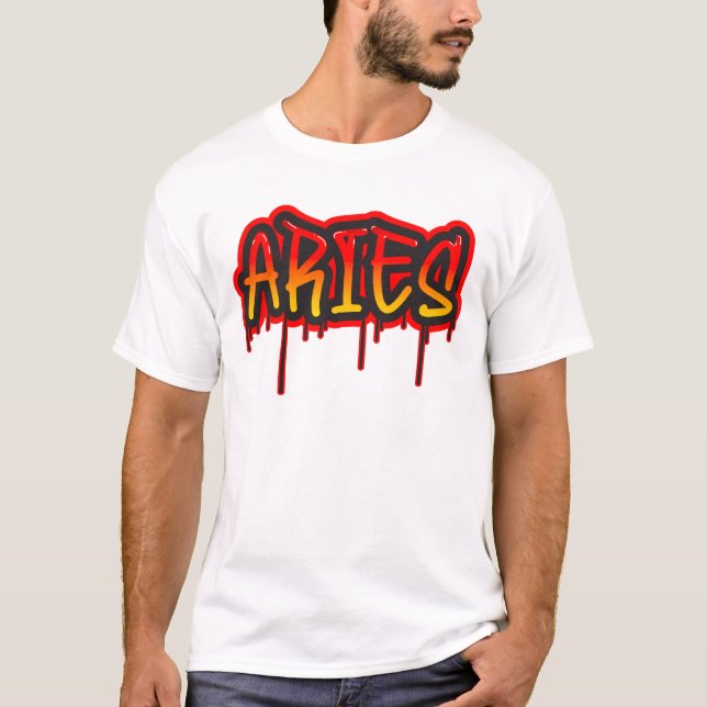 Camiseta ARIES Rótulo de fuego Rastreo de Word Pintura de p (Anverso)