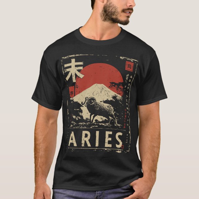 Camiseta Aries Zodiac estilo Ukiyo-e | Red Sun Ram (Anverso)