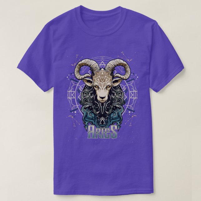 Camiseta Aries Zodiac Rótulo Horóscopo de cumpleaños (Diseño del anverso)