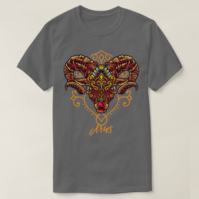 Camiseta Aries Zodiac Rótulo Ram artístico (Diseño del anverso)
