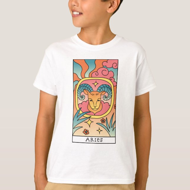 Camiseta Aries Zodiac Rótulo Resumen Art Vintage (Anverso)