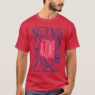 Camiseta Arizona State Map Typography Red and Blue USA Amer