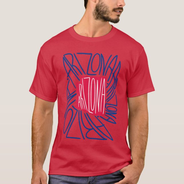 Camiseta Arizona State Map Typography Red and Blue USA Amer (Anverso)