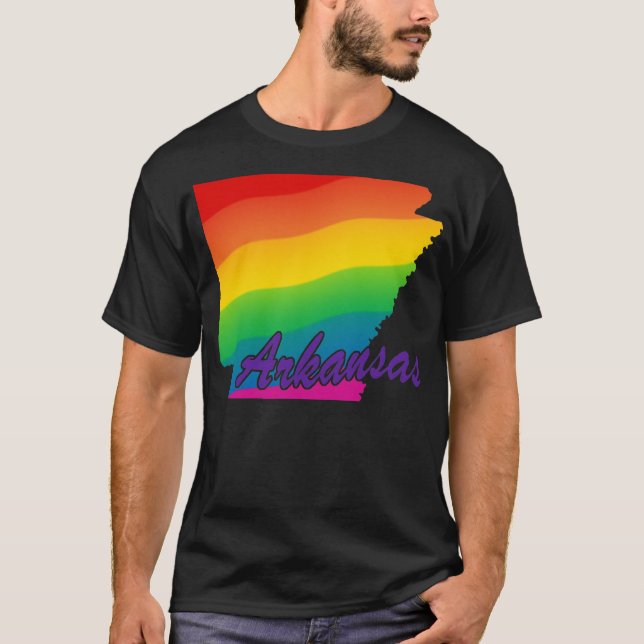 Camiseta Arkansas con esbozo de estado arcoiris (Anverso)