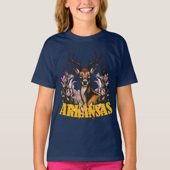 Camiseta Arkansas Deer With Apple Blossom Bough (Anverso)