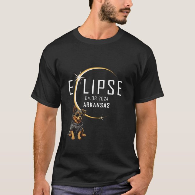 Camiseta ARKANSAS Eclipse Solar Total 2024 Gracioso Perro G (Anverso)