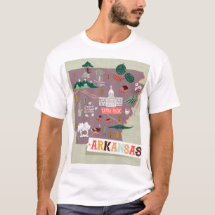 Camiseta Arkansas Ilustradas: Mapa de viajes de Estados Uni