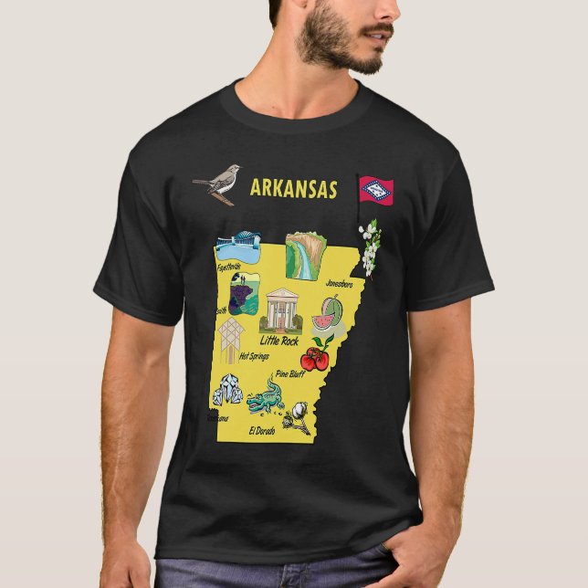 Camiseta Arkansas state map major cities Tourist Destinatio (Anverso)