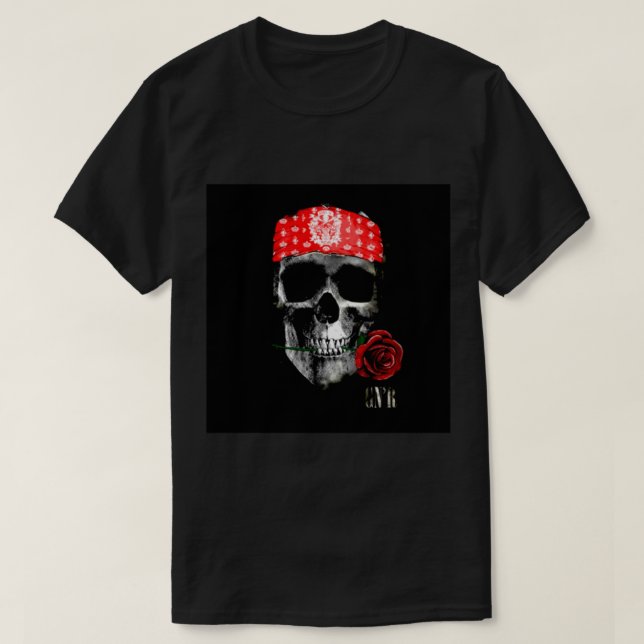Camiseta Arma de cráneo arma rosas popular (Diseño del anverso)