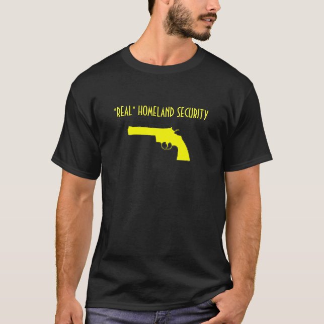 Camiseta arma de mano amarilla, SEGURIDAD de PATRIA "REAL" (Anverso)