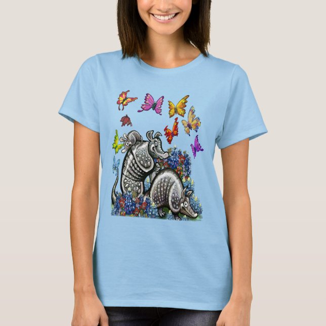 Camiseta Armadillos Bluebonnets Mariposas Flores silvestres (Anverso)