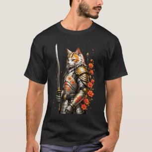 Camiseta Armadura de gato samurái espada guerrero japonés f