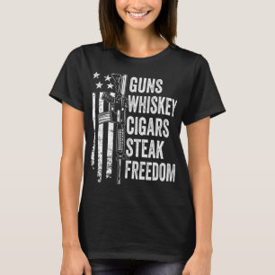 Camiseta Armas Cigarros de Whiskey Steak Freedom - Bandera