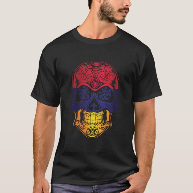 Camiseta Armenia Calavera Y Bandera De Rosas (Anverso)