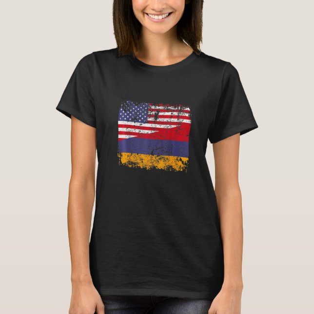 Camiseta ARMENIAN ROOTS Half American Flag USA ARMENIA FLAG (Anverso)
