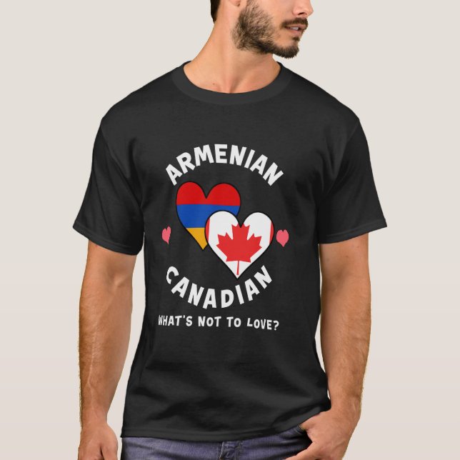 Camiseta Armenio Canadiense Qué No Amar Corazón Banderas (Anverso)