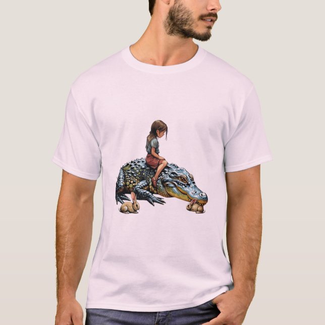 Camiseta Armonía caprichosa: Chica montando un lagarto (Anverso)