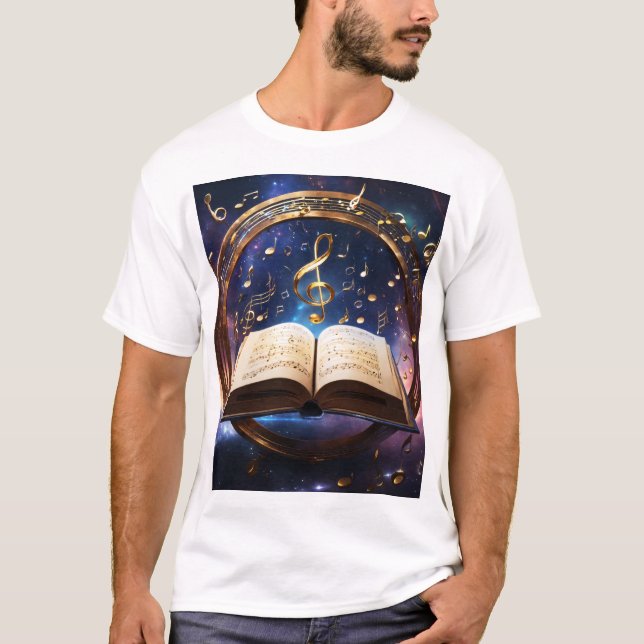 Camiseta Armonía celestial: Libro de Melodías Cósmicas (Anverso)