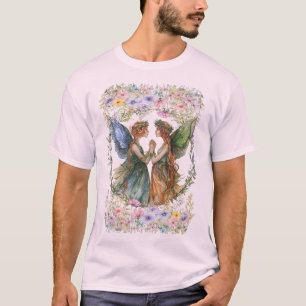 Camiseta Armonía encantada: Dúo de hadas entre flores