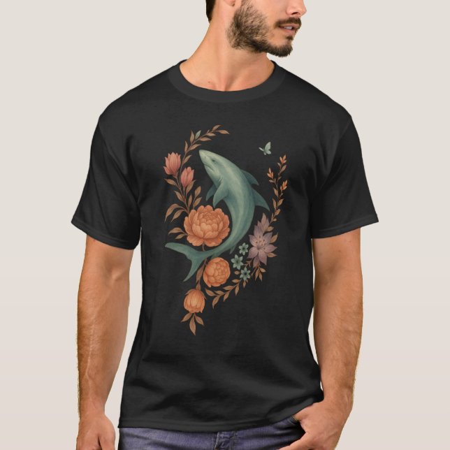Camiseta Armonía floral del tiburón - Arte de la naturaleza (Anverso)
