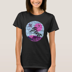 Camiseta Armonía retro japonesa Kanji Sunset Shinto Crane V
