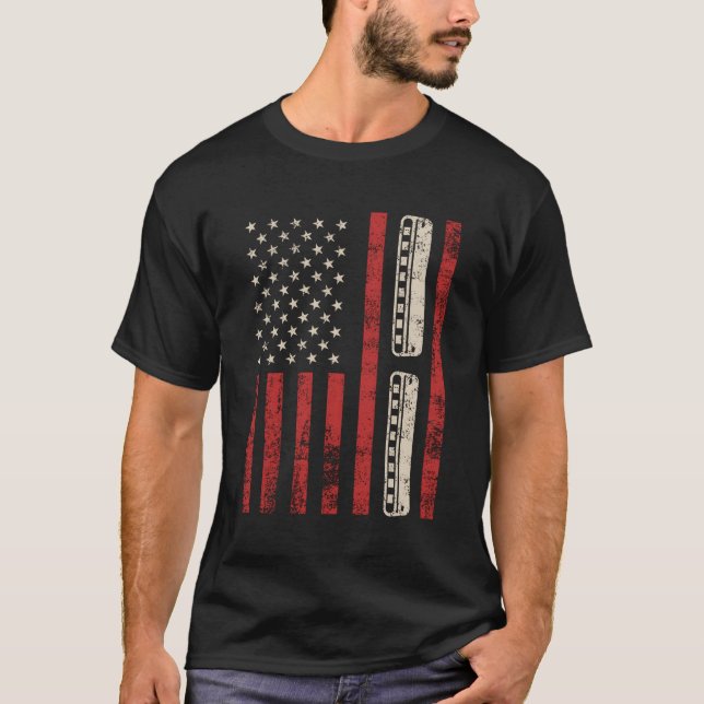 Camiseta Armónica Bandera Americana Patriótica Jugador de H (Anverso)
