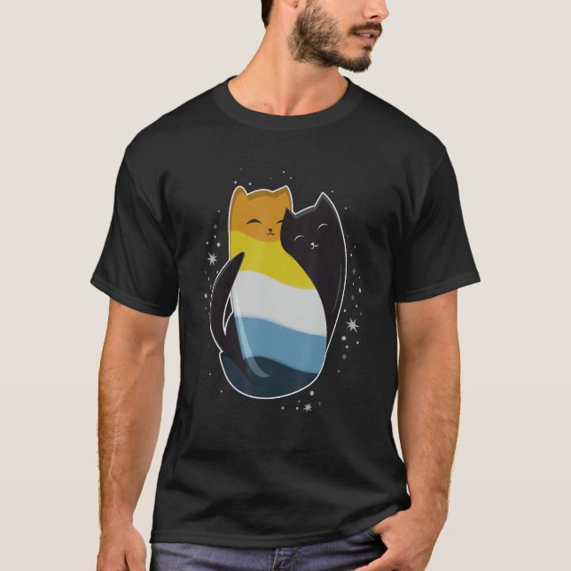 Camiseta Aroace Cat LGBT Asexual Aromantic Pride Flag Yin Y (Anverso)