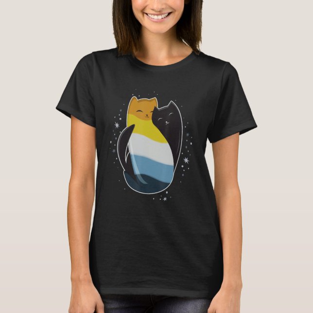 Camiseta Aroace Cat LGBT Asexual Aromantic Pride Flag Yin Y (Anverso)