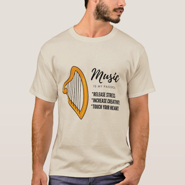 Camiseta arpa, música, amante (Anverso)