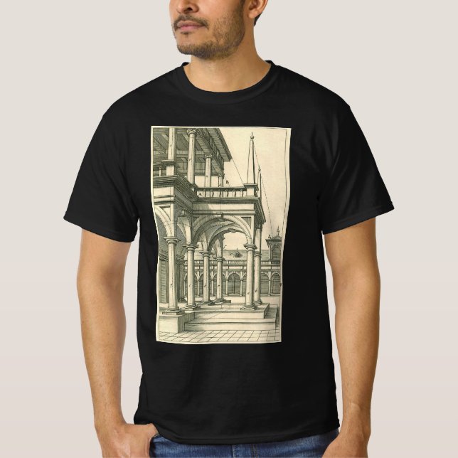 Camiseta Arquitectura antigua, patio romano con columnas (Anverso)