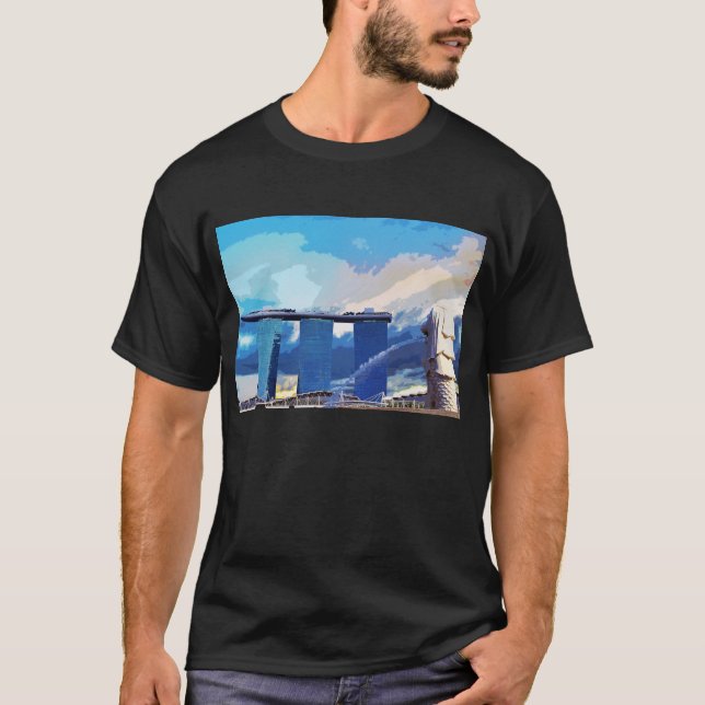 Camiseta Arquitectura de Bahía Merlion Marina Singapur (Anverso)