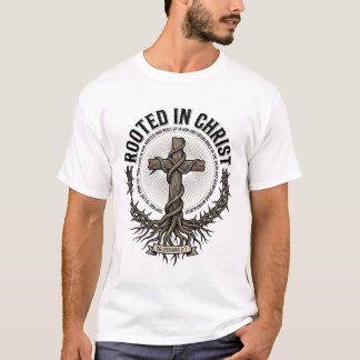 Camiseta Arraigado en Cristo Cruz Grabado Vintage Cristiano