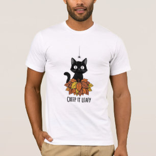 Camiseta Arrastra Hojas - Gato Negro Divertido de Halloween